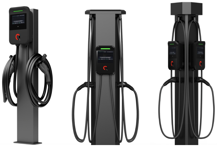 QAC2-BC single, dual and four port pedestal charging station configurations