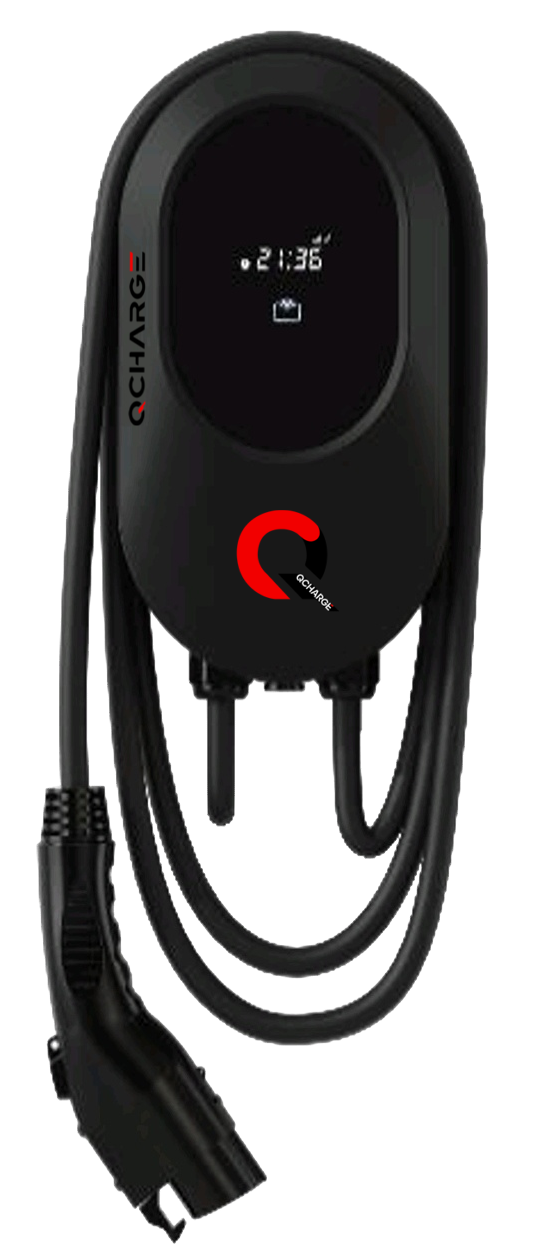 QAC2-BR black wall-mounted Level 2 charger with LED display and dual cables